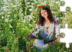 Dziewczyna, Łąka, Kwiaty