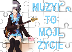 Dziewczyna, Słuchawki, Gitara, Napis, Manga, Anime