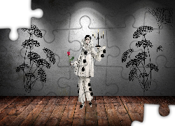 Grafika, Pierrot, Rośliny, Róża