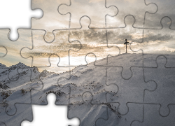 Góry, Alpy, Zimą, Austria, Śnieg, Krzyż