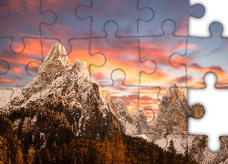 Zima, Górskie, Szczyty, Las, Zachód, Słońca