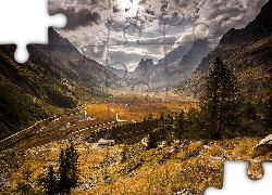 Góry, Las, Rzeka, Droga, Budynek