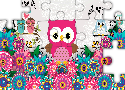 Grafika, Kwiaty, Sowy
