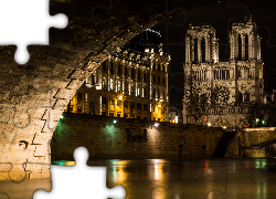 Paryż, Katedra, Notre Dame, Most, Rzeka, Noc