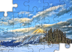 Niebo, Chmury, Zima, Góry, Las