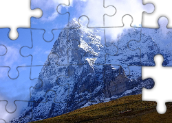 Ośnieżony, Górski, Szczyt, Chmury, Łąka