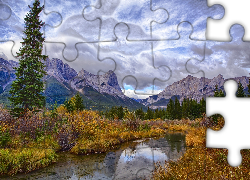 Góry, Las, Rzeka, Chmury