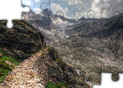 Góry, Ścieżka, Niebo, Chmury