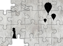 Dziewczynka, Balony, Kot, Ptaki, Grafika