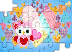 Grafika, Serca, Serduszka, Sowa, Patchwork