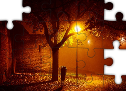 Noc, Park, Jesień, Latarnie, Ścieżka