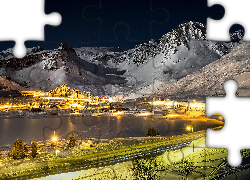 Góry, Zima, Domy, Światła