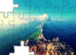 Widok, Gory, Szczyt, Niebo, Chmury