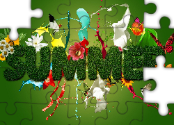 Grafika, Lato, Kwiaty, Ptaki, Motyle