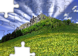 Góra, Chmury, Skały, Łąka