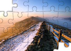 Góry, Szczyt, Droga, Śnieg, Płot