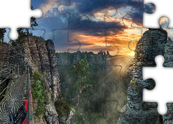 Most, Drzewa, Skały, Góry