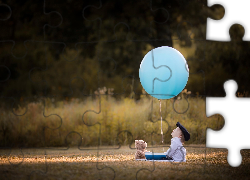 Chłopiec, Balon, Łąka, Las