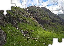 Góry, Śnieg, Strumyki, Górskie, Skały, Kamienie