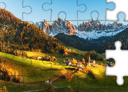 Góry, Las, Kościół, Śnieg, Domy, Droga