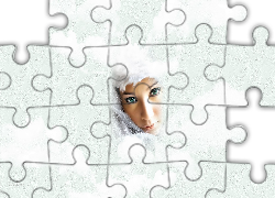 Kobieta, Zielone oczy, Spojrzenie, Chmury, Grafika