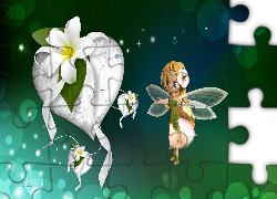 Grafika, Miłość, Serce, Kwiaty, Plumeria, Laleczka