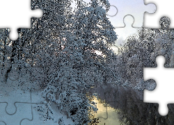 Rzeka, Drzewa, Śnieg