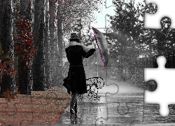 Park, Parasol, Deszcz, Kobieta