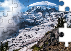 Góry, Kamienie, Śnieg, Drzewa