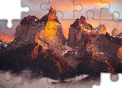 Góry, Niebo, Chmury, Odbicie, Słońca