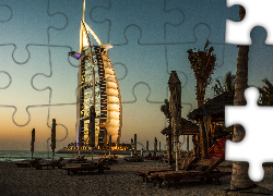 Hotel, Dubaj, Burj Al Arab, Palmy, Plaża