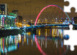 Glasgow , Wielka Brytania , Most, Rzeka, Noc, Dom, Szkocja