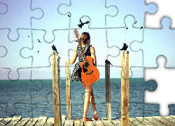 Dziewczyna, Gitara, Morze, Pomost