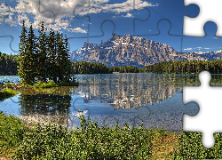 Góry, Jezioro, Las, Roślinność, Chmury