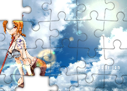 One Piece, kobieta, kij, chmury