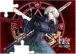 Fate Stay Night, symbol, kobieta, miecze