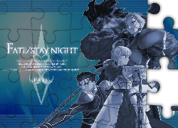Fate Stay Night, ludzie, miecz, kij, postać, logo, napisy