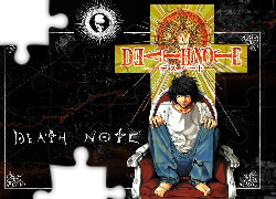 Death Note, krzyż, czaszka, chłopak, fotel, tron