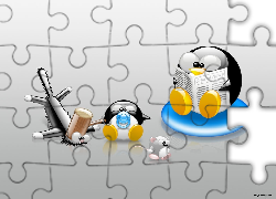 Linux, pingwin, kot, mysz, smoczek, młotek