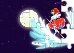 Cardcaptor Sakura, księżyc, skrzydła, kobieta, kij