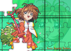 Cardcaptor Sakura, kobieta, kij, twarz, napis