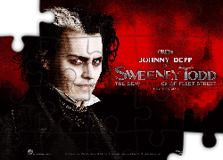 Sweeney Todd, Johnny Depp, spojrzenie, napisy, fryzura