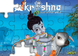Krishna, dziewczyna, gra, cielak
