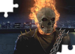 Ghost Rider, czaszka, ogień, wieżowce