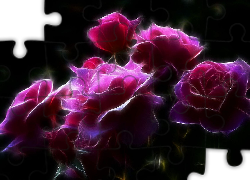 Różowe, Róże, 3D