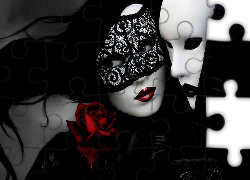 Kobieta, Maska, Róża
