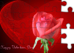 Happy, Valentines, Day, Róża, Serce