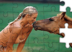 Kobieta, Koń, Pocałunek