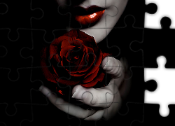 Kobiece, Usta, Czerwona, Róża