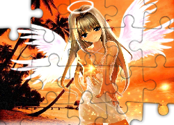 Dziewczyna, Anioł, Aureola, Palmy